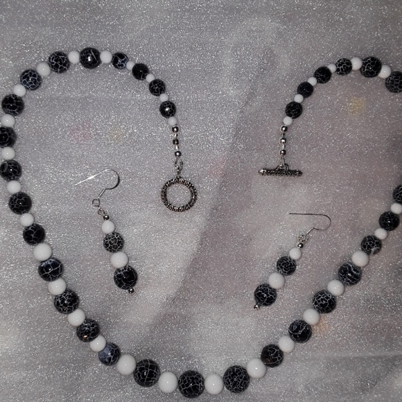 Black Dream Fire DragonVein Agate Necklace/Earring - Picture 5 of 8